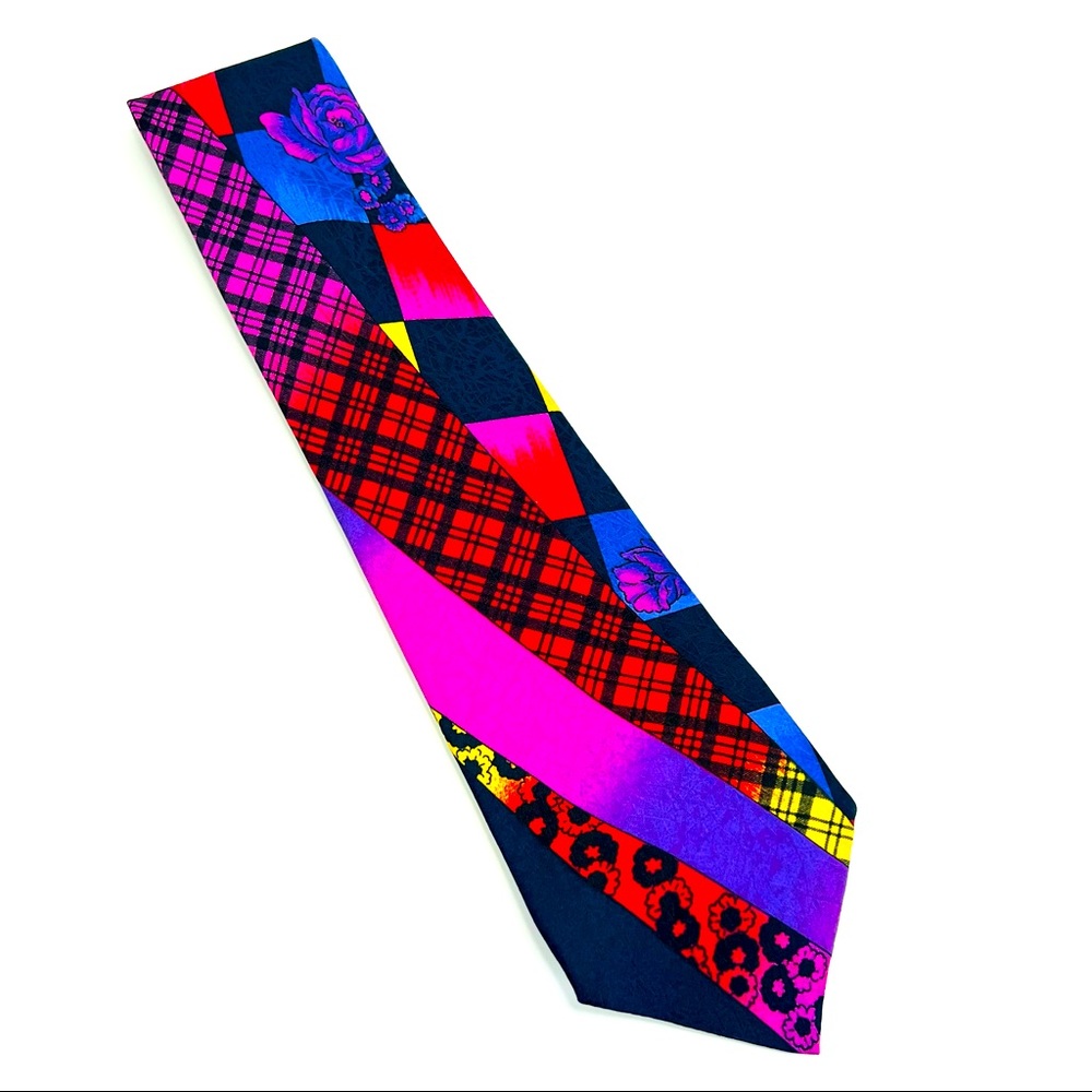 Gianni Versace Multicolored Color Block Plaid Flo… - image 1